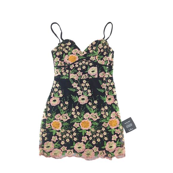 Lulus Abloom With Love Black Floral Embroidered Mini Dress S - Picture 4 of 10